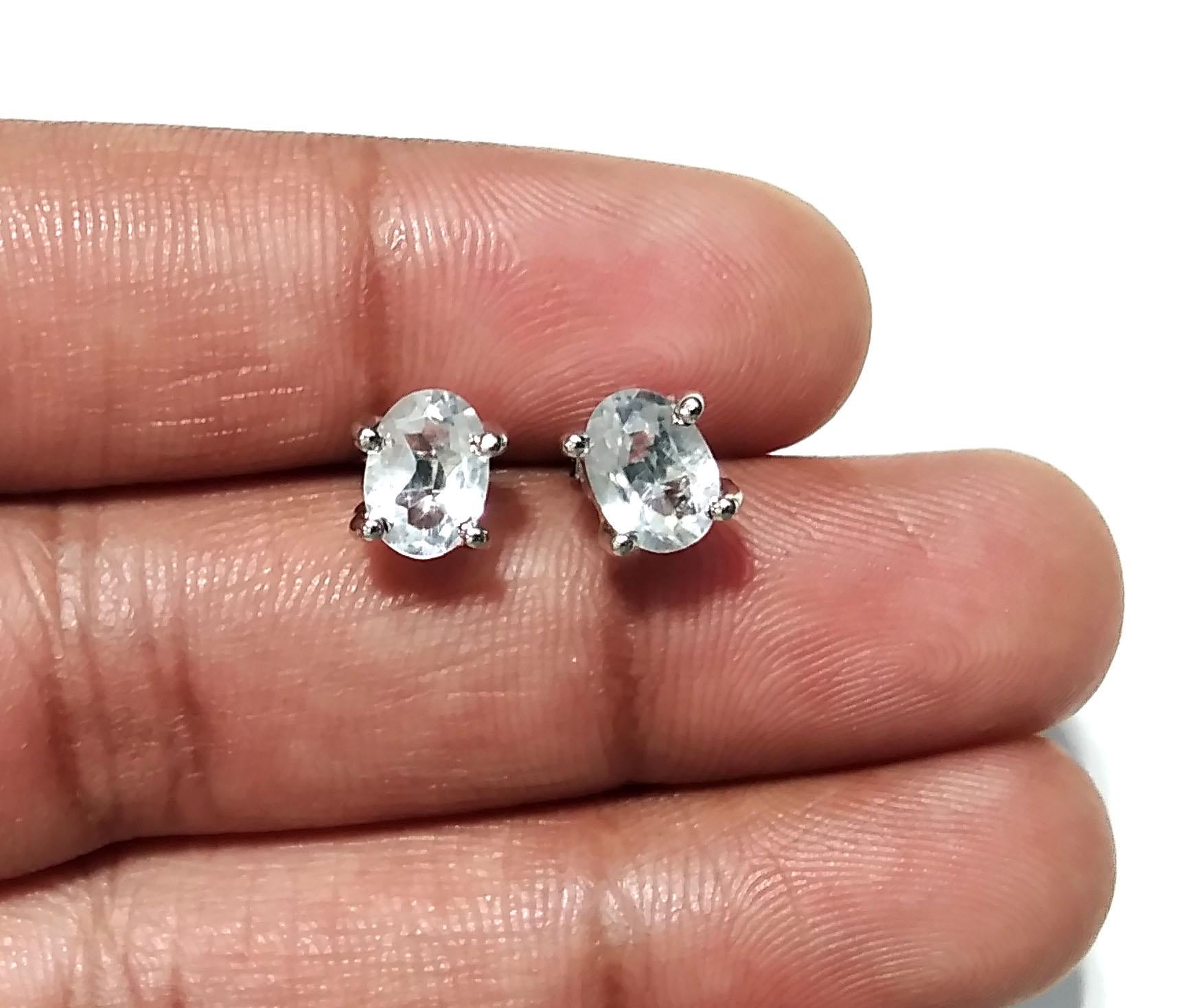Beautiful White Topaz Faceted Stud Earrings, 925 Starling Silver Earring, Natural Topaz Gemstone Oval Shape Stone Size 7x5mm Gift For Her